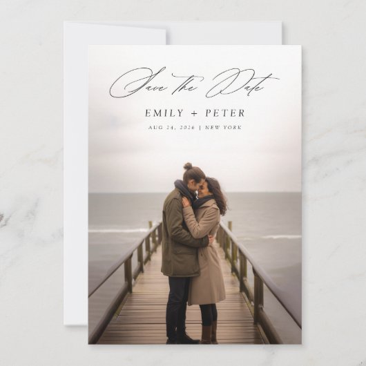 Moderne Minimal Script Photo Wedding Sla de datum  Kaart (Voorkant)