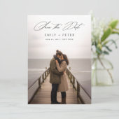 Moderne Minimal Script Photo Wedding Sla de datum  Kaart (Staand voorkant)