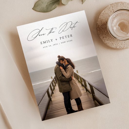 Moderne Minimal Script Photo Wedding Sla de datum  Kaart