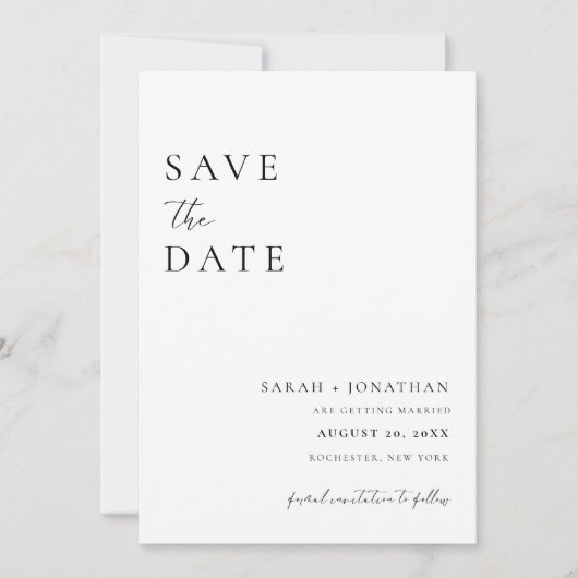 Moderne Minimal Script Save The Date Foto Kaart (Voorkant)