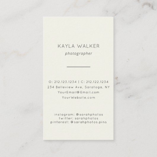 Moderne Minimal Simple Fotograaf Ivoor Visitekaartje (Achterkant)