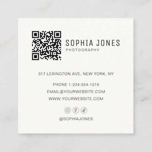 Moderne Minimal Simple Photo QR Code Professional Vierkante Visitekaartje (Achterkant)