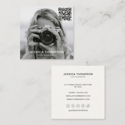 Moderne Minimal Simple Photo QR Code Professional Vierkante Visitekaartje (Voorkant / Achterkant)