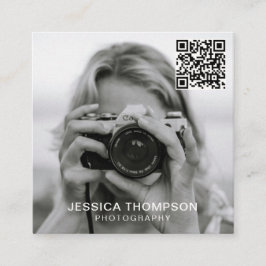 Moderne Minimal Simple Photo QR Code Professional Vierkante Visitekaartje