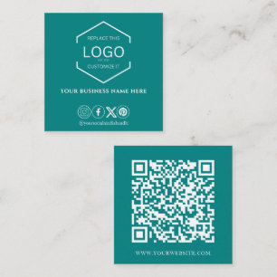 Moderne Minimal Social Media QR Code Blauwgroen Gr Vierkante Visitekaartje