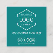 Moderne Minimal Social Media QR Code Blauwgroen Gr Vierkante Visitekaartje (Voorkant)