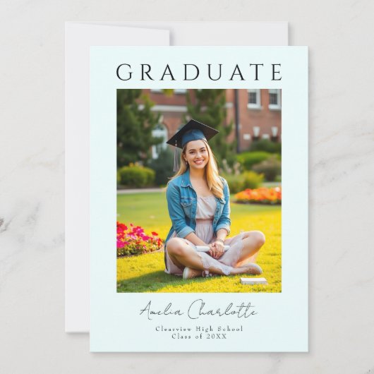 Moderne Minimal Soft Blue Twee foto Afstuderen Kaart (Voorkant)