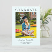 Moderne Minimal Soft Blue Twee foto Afstuderen Kaart (Staand voorkant)