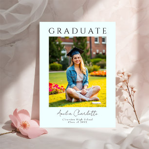 Moderne Minimal Soft Blue Twee foto Afstuderen Kaart