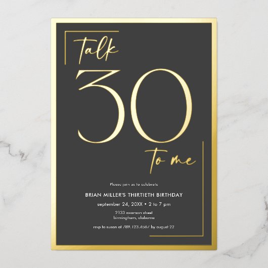 Moderne Minimal Talk 30 Verjaardag Folie Uitnodiging (Voorkant)