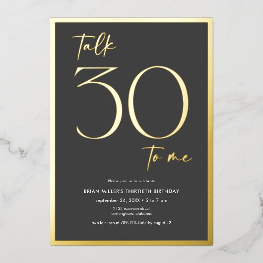 Moderne Minimal Talk 30 Verjaardag Folie Uitnodiging (Voorkant)