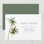 Moderne Minimal Tropical Beach Palm Save the Date Kaart (Voorkant / Achterkant)