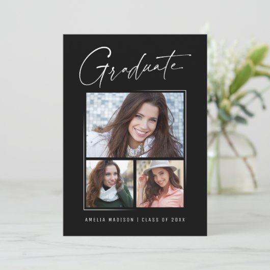 Moderne Minimal Unieke Inkt Script Afgestudeerde 3 Aankondiging (Staand voorkant)