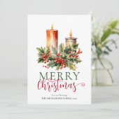 Moderne minimal Waterverf kaars Vrolijk kerstfeest Feestdagenkaart (Staand voorkant)