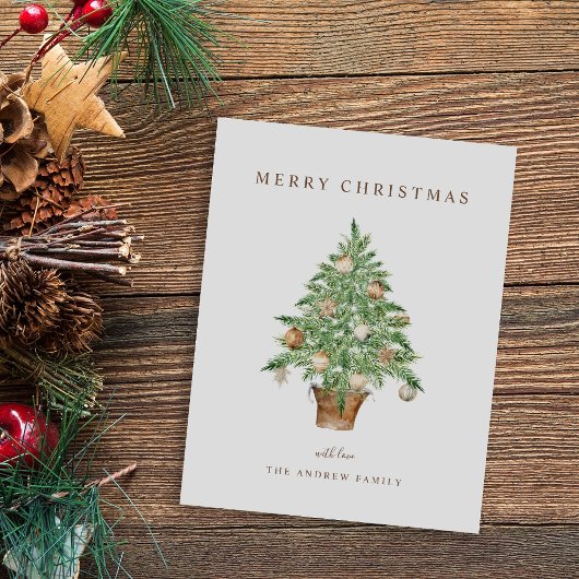 Moderne minimal Waterverf kerstboom Feestdagenkaart
