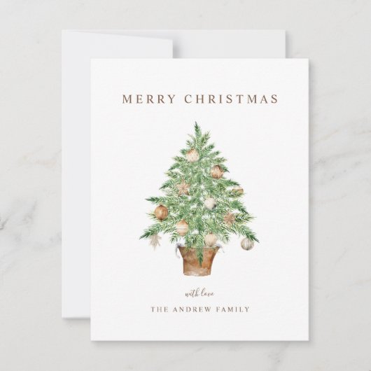 Moderne minimal Waterverf kerstboom Feestdagenkaart (Voorkant)