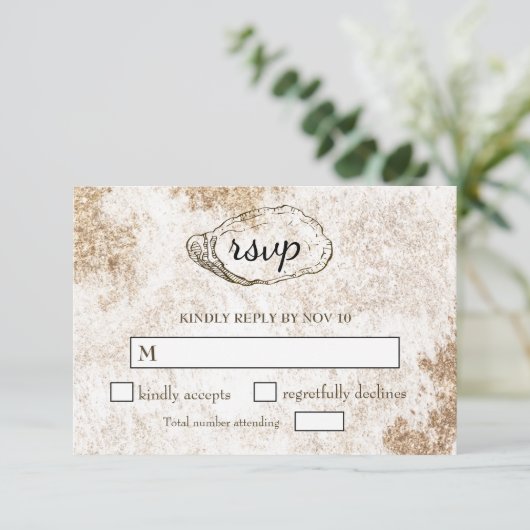 Moderne minimal Waterverf Oyster Beach RSVP Informatiekaartje (Staand voorkant)