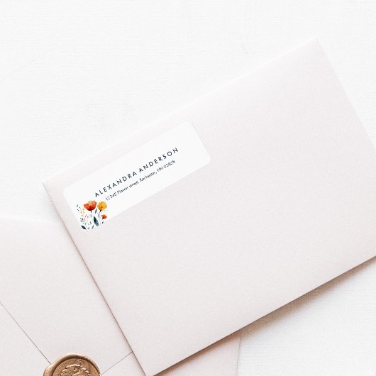 Moderne Minimal Waterverf Sinaasappel Wildflowers Etiket