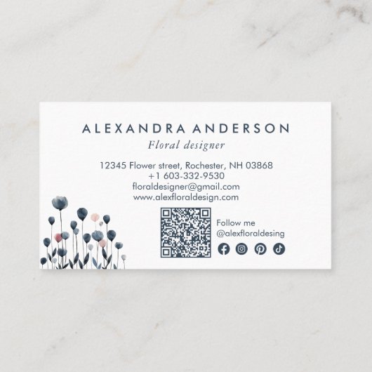 Moderne Minimal Waterverf Wildflowers Visitekaartje (Achterkant)