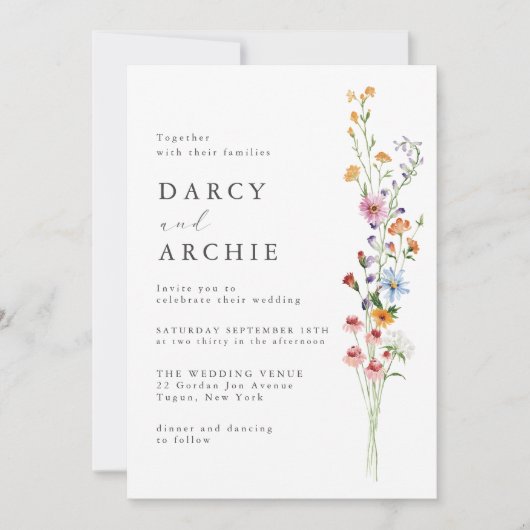 Moderne Minimal Wildflowers bruiloft Kaart (Voorkant)