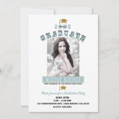 Moderne Minimal Wit Blauwe Foto Afstudeerfeest Kaart (Voorkant)