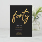 Moderne Minimal Zwart Goud 40e Verjaardag Kaart (Staand voorkant)