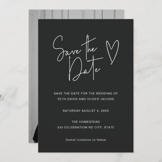 Moderne Minimal Zwart Wit Foto Bewaar de Datum Save The Date (Voorkant / Achterkant)