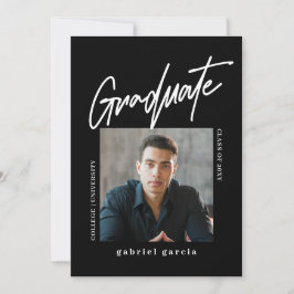 Moderne Minimal Zwart Wit Foto Graduation Party Kaart
