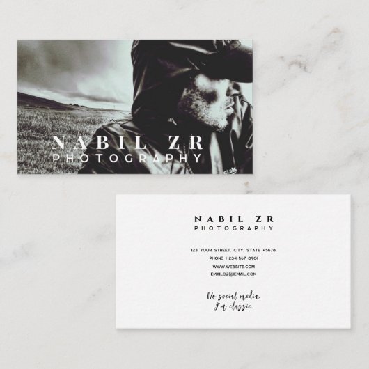 Moderne minimal zwart-wit fotografie vierkant visitekaartje (Voorkant / Achterkant)