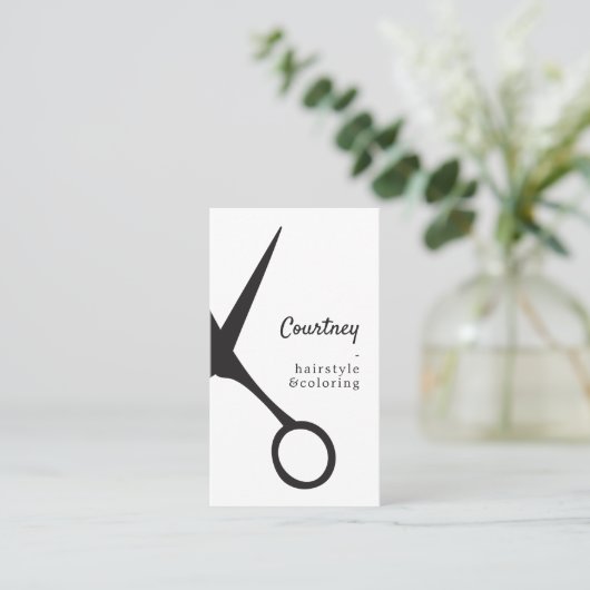 Moderne Minimal Zwart Wit Haar Stylist Visitekaartje (Staand voorkant)