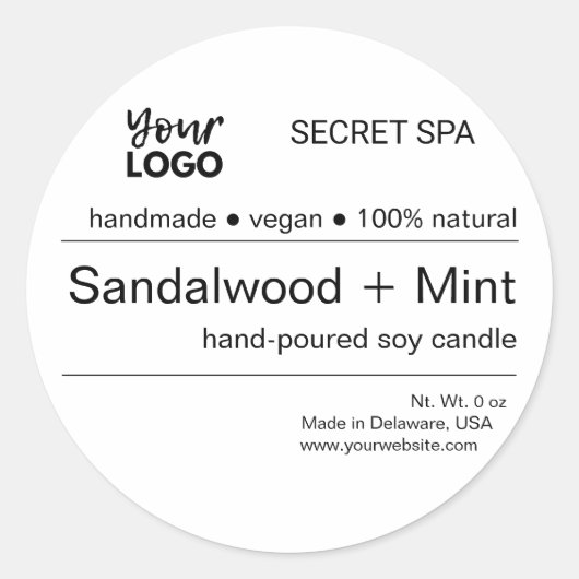 Moderne minimal zwart-wit Logo kaarsenverpakking Ronde Sticker (Voorkant)