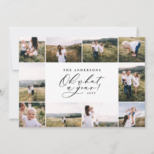 Moderne minimale 10 foto's, nieuw jaar zwart feestdagenkaart (Voorkant)