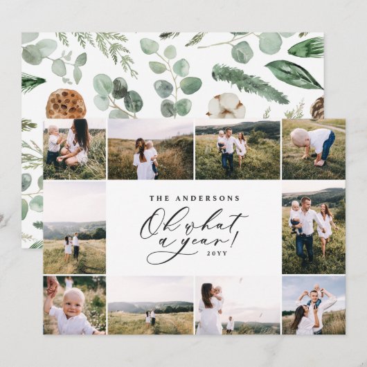 Moderne minimale 10 foto's, nieuw jaar zwart feestdagenkaart (Voorkant / Achterkant)