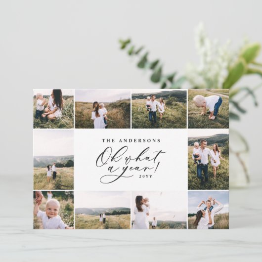 Moderne minimale 10 foto's, nieuw jaar zwart feestdagenkaart (Staand voorkant)