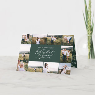 Moderne minimale 11 foto's nieuwe jaar groene fami feestdagen kaart