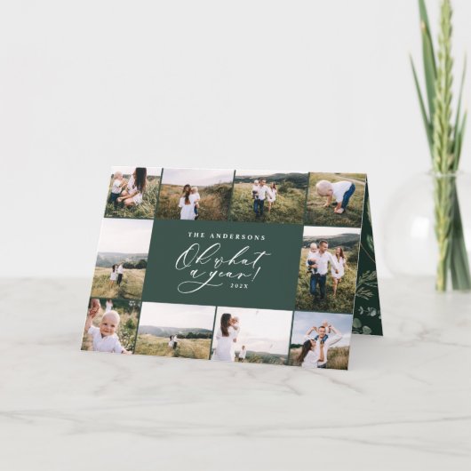 Moderne minimale 11 foto's nieuwe jaar groene fami feestdagen kaart (Voorkant)