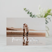 Moderne, minimale 1 foto blauw script kerst folie feestdagenkaart (Staand Voorkant)