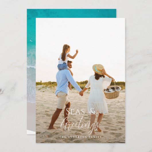 Moderne, minimale 1 foto-kerstele feestdagenkaart (Voorkant / Achterkant)