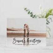 Moderne, minimale 1 foto zwart-witte kerst feestdagenkaart (Staand voorkant)