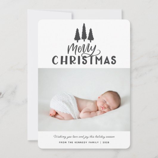 Moderne, minimale 1-fotokerstfeestdag feestdagenkaart (Voorkant)