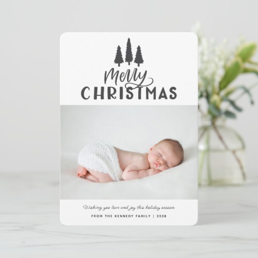 Moderne, minimale 1-fotokerstfeestdag feestdagenkaart (Staand voorkant)