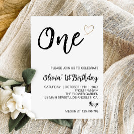 Moderne minimale 1e verjaardag foto uitnodiging