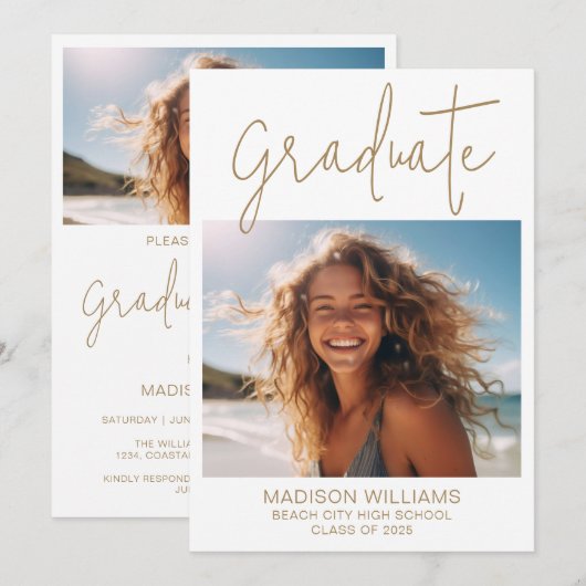 Moderne, minimale 2-foto-Afstuderen Kaart (Voorkant / Achterkant)