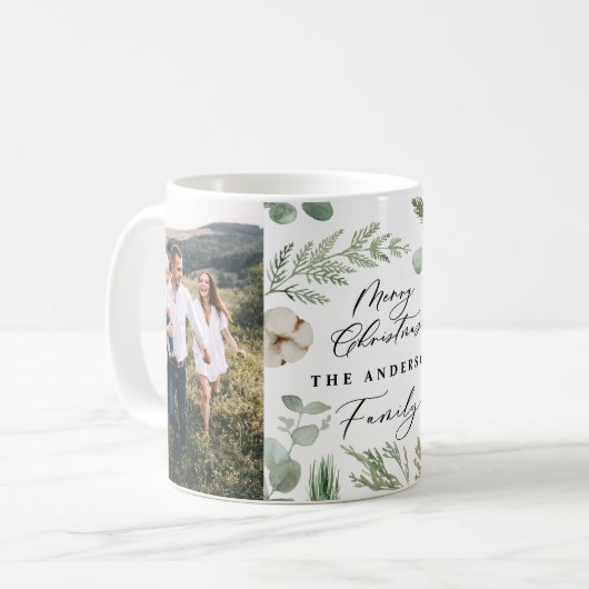 Moderne, minimale 2 foto-kerstelegant script C Koffiemok (Voorkant links)
