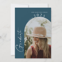 Moderne minimale 2-fotomarineblauw Graduation Part Kaart