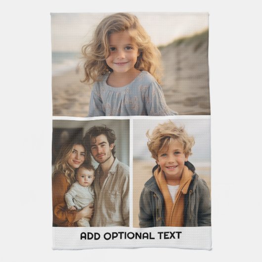 Moderne minimale 3 foto collage met tekst theedoek (Verticaal)