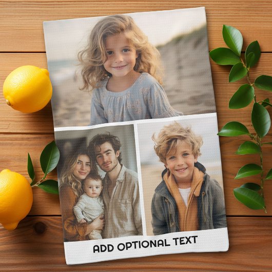 Moderne minimale 3 foto collage met tekst theedoek