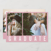 Moderne minimale 3 foto's afstuderen eenvoudig roz aankondiging (Voorkant / Achterkant)