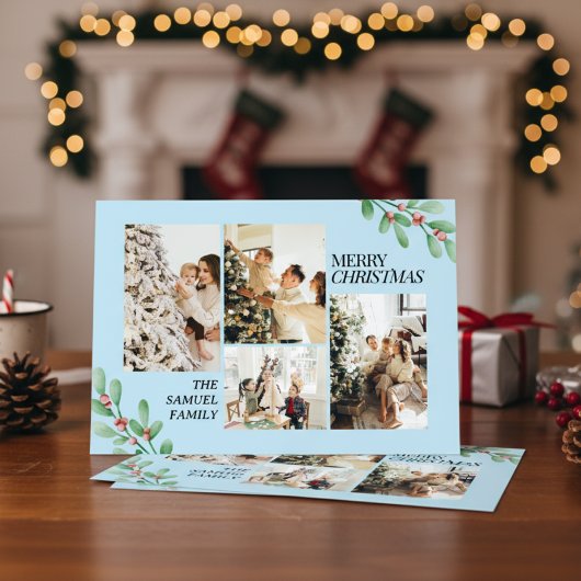 Moderne minimale 4 foto Kerstmis Elegant Script Feestdagenkaart