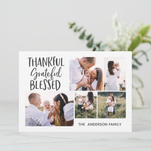 moderne minimale 4 foto - Thanksgiving vanaf 4 jul Feestdagenkaart (Staand voorkant)